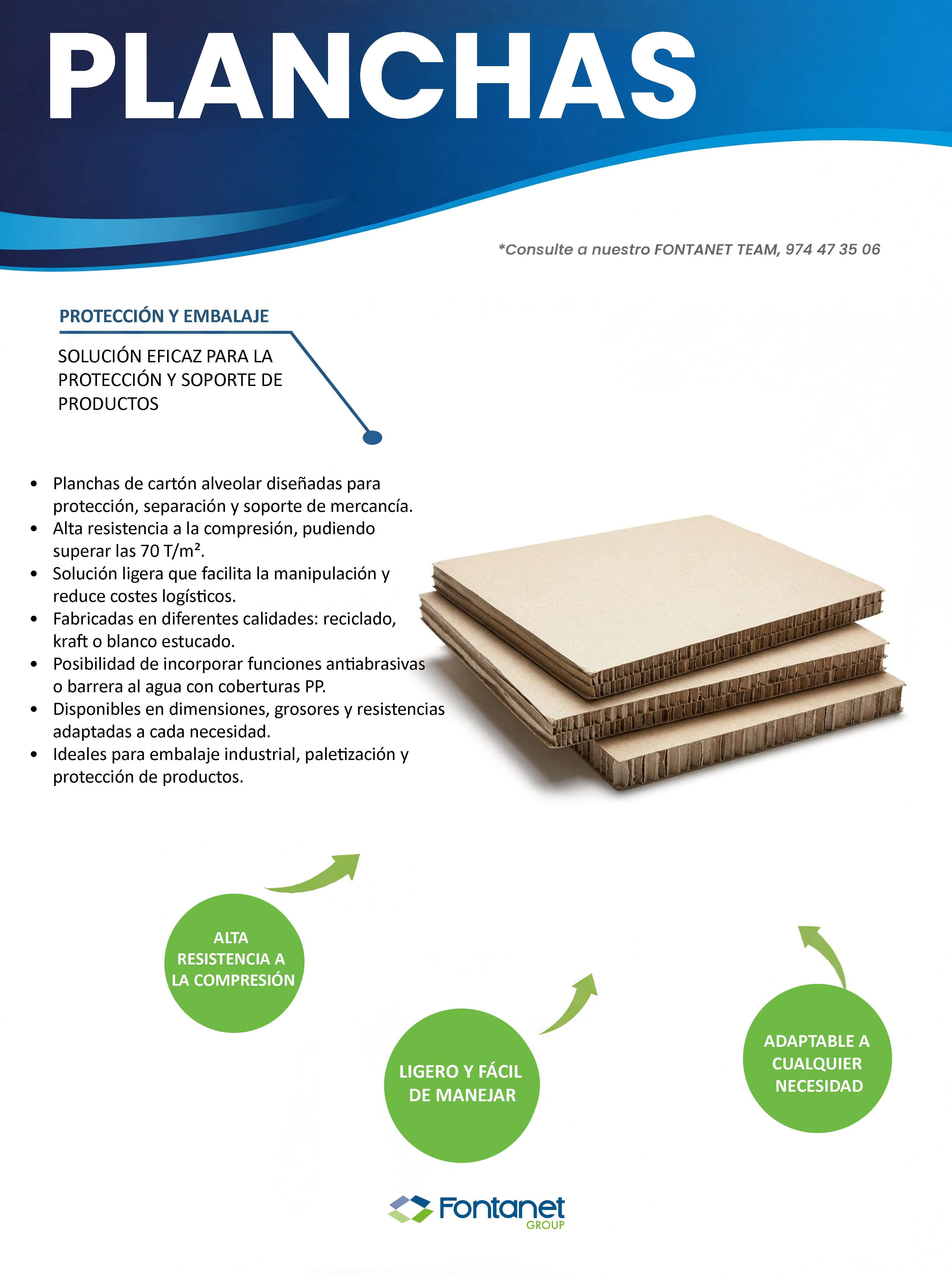 Planchas de Cartón - Planchas de cartón ondulado para protección y separación Planchas de Cartón - Cantoneras y protección de palet para logística y centros de distribución | Fontanet Group