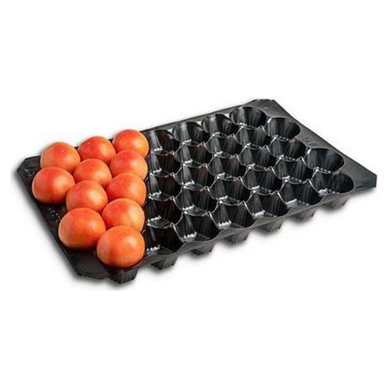 Alveolo negro de formato 40x60 con tomates en parte de las cavidades