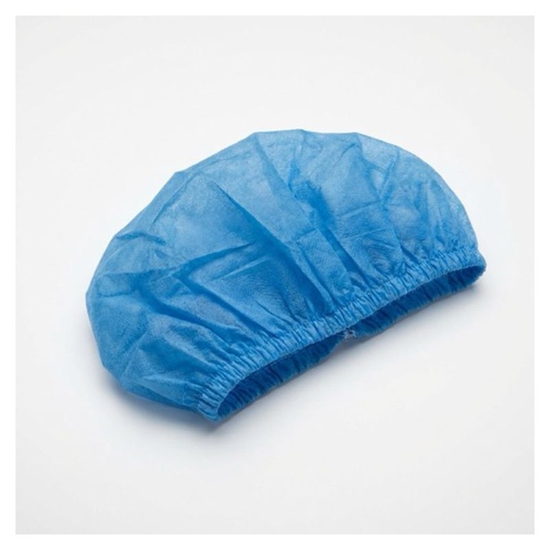 Gorro desechable azul con goma elástica en el borde