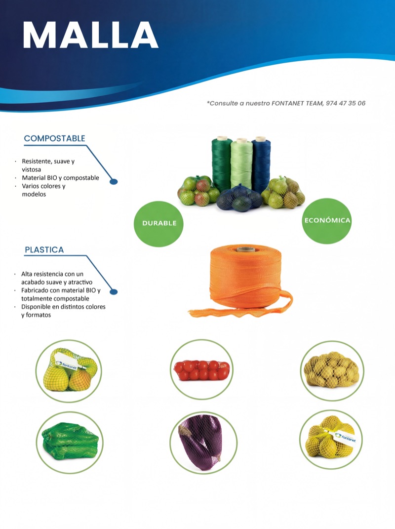 Malla para Envasado - Bobinas de malla tubular y raschel para enmalladoras Malla para Envasado - Malla y red para envasado para centrales de cítricos, patata, cebolla y ajo | Fontanet Group