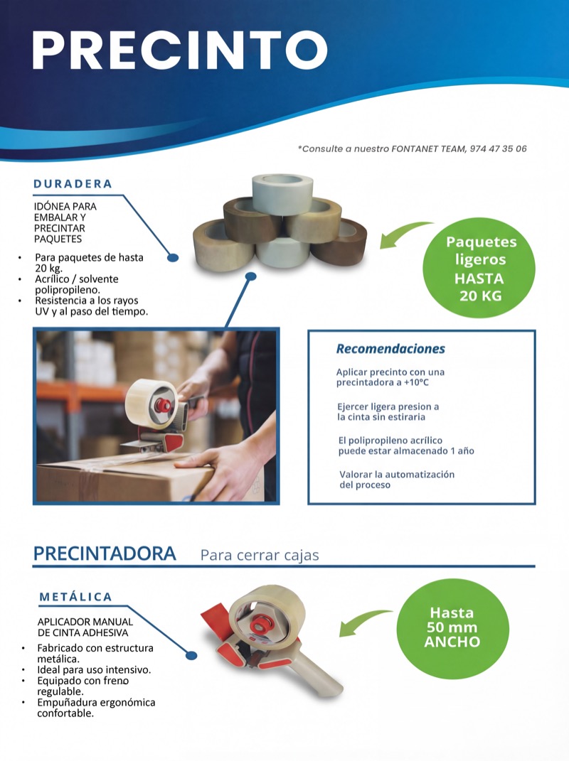 Ficha técnica de precinto de Fontanet Group con recomendaciones de uso y aplicador manual metálico